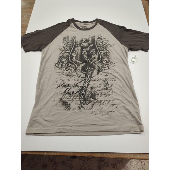 Harry Potter NWT Medium Short Sleeve Dark Mark T-shirt Light Gray Brown - Picture 1 of 7
